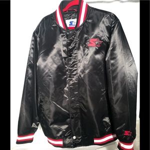 Starter Satin Bomber Jacket Size XL Black Red